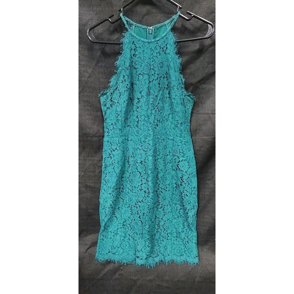 Ann Taylor LOFT Kelly Green‎ Lace Midi Halter Party Cocktail Dress Womans sz 6
